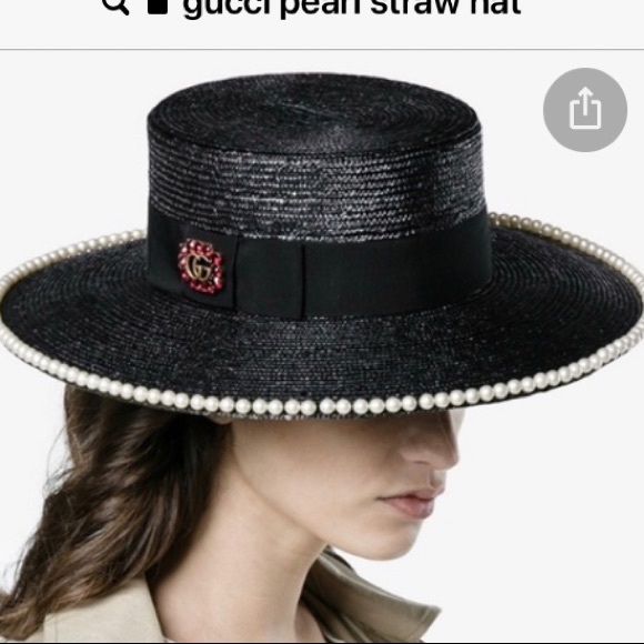 GUCCI STRAW PEARLS EMBELLISHED NOTTE HAT - Picture 9 of 10
